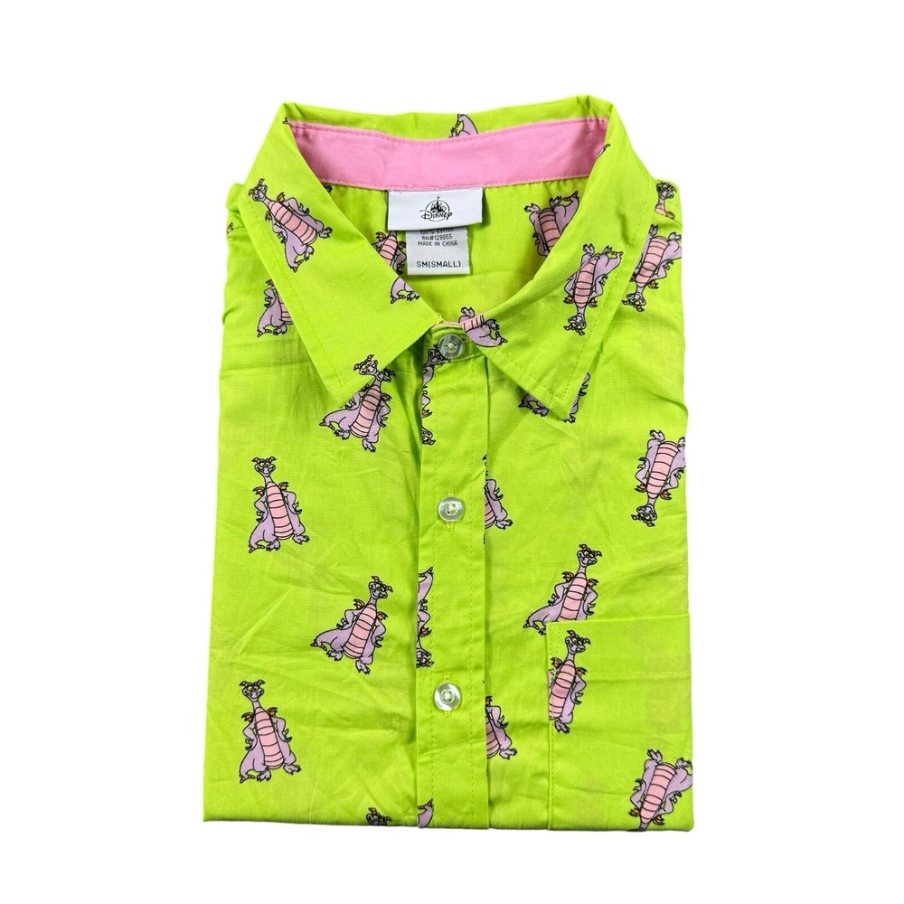 Disney Parks Figment Short Sleeve Button Up Green Shirt Mens Small NWT